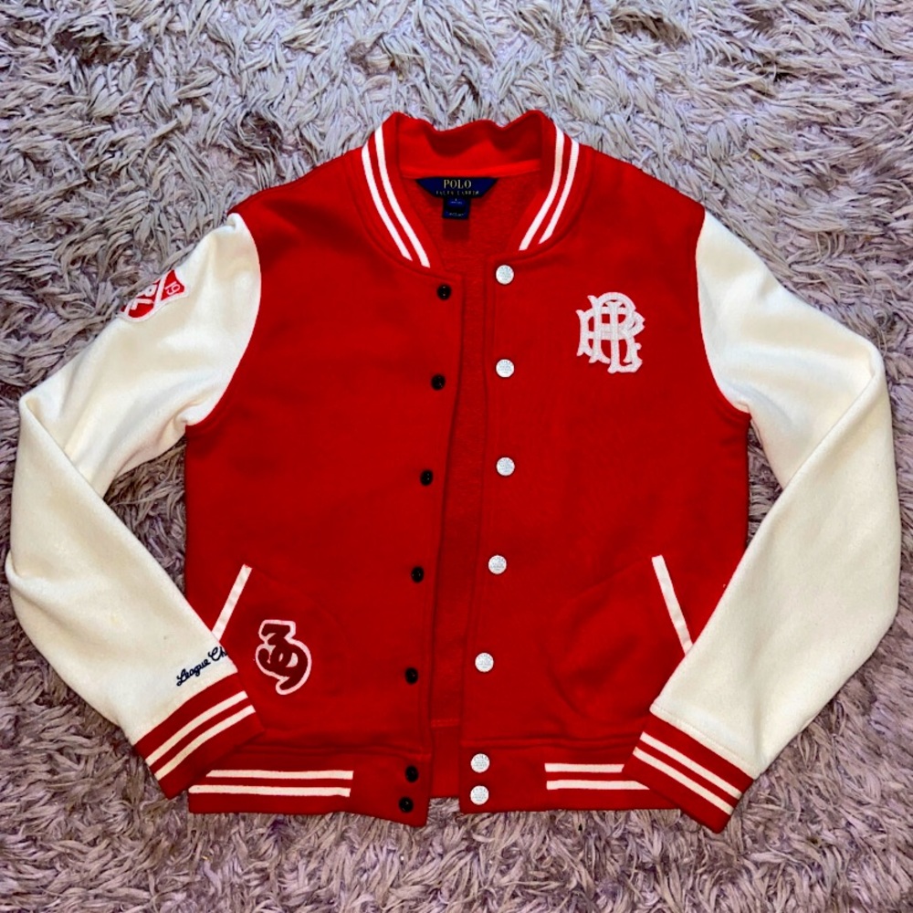 Ralph Lauren Red and White Kids Jersey Jacket